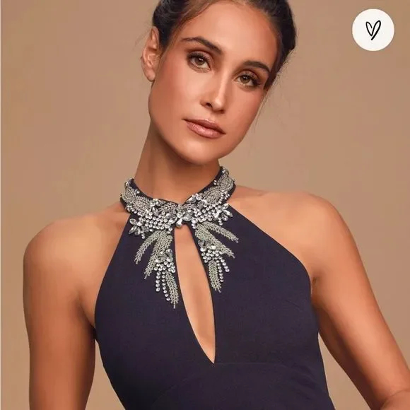 Alluring Evening Navy Blue Beaded Bodycon Dress. NWT. Size XS. - Picture 3 of 11